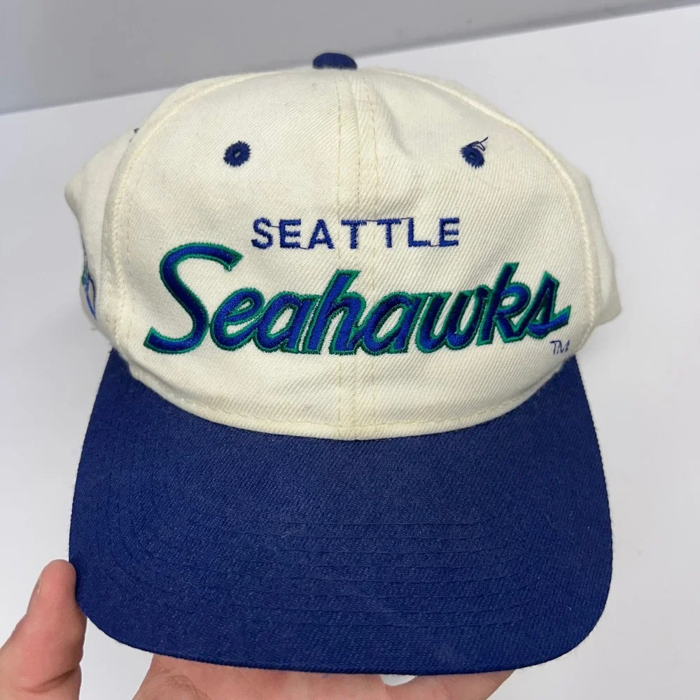 Sports Specialties Seattle Seahawks Hat White Blue Mens OSFM Vintage Script NFL